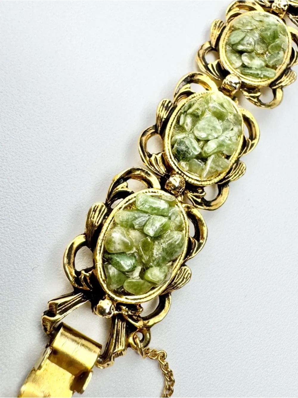 Vintage Green Jade Gold Toned Bracelet